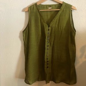 Green Button Down Tank Top Silk Cotton Blend